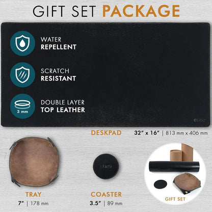 Genuine Full-Grain Leather Desk Mat Set