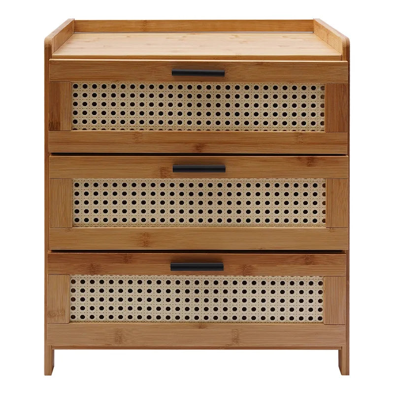 3- Drawer Bamboo Wood Bedside Table