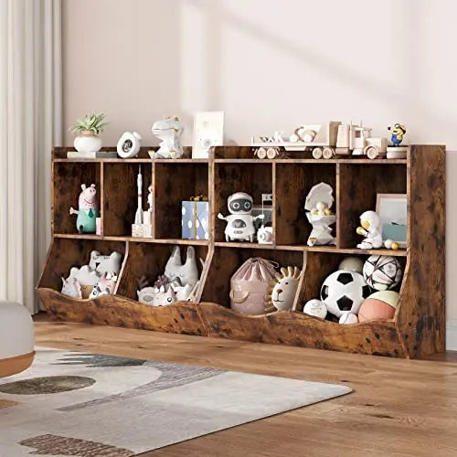 Rustic Brown Wooden Multi-Cubby Organizer