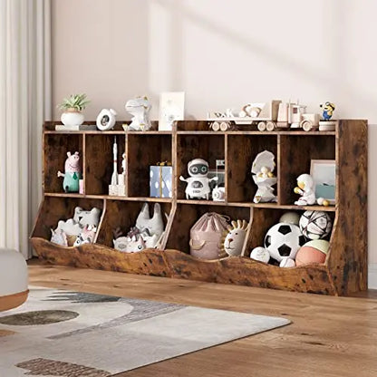 Rustic Brown Wooden Multi-Cubby Organizer