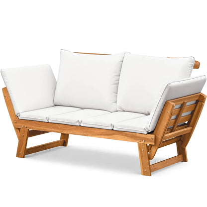 Acacia Wood Patio Loveseat with Soft Cushions