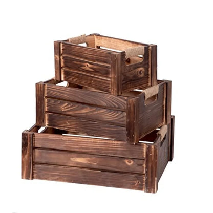 Set of 3 Rustic Distressed Wood Nesting Crates