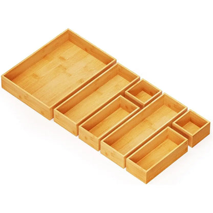 7-Piece Bamboo Drawer Organizer Storage Boxes Set