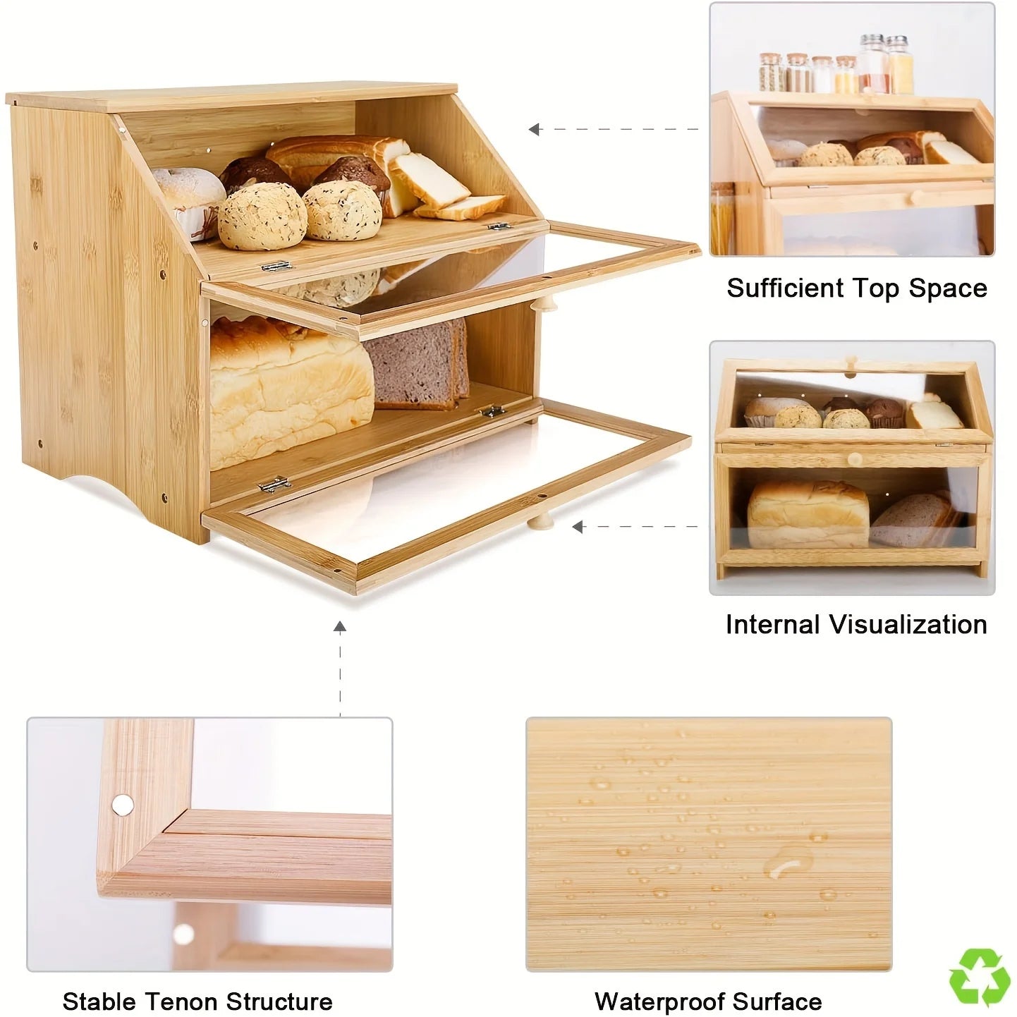 Double Layer Large Bread Box for Kitchen Counter