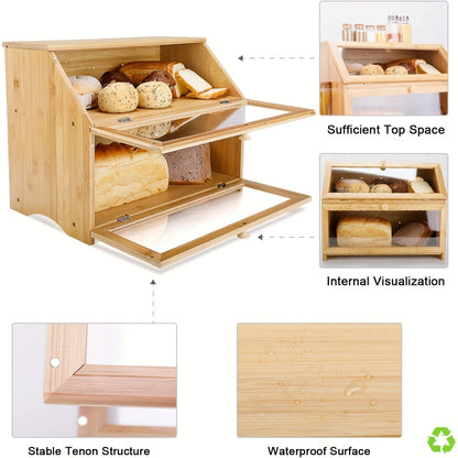 Double Layer Large Bread Box for Kitchen Counter