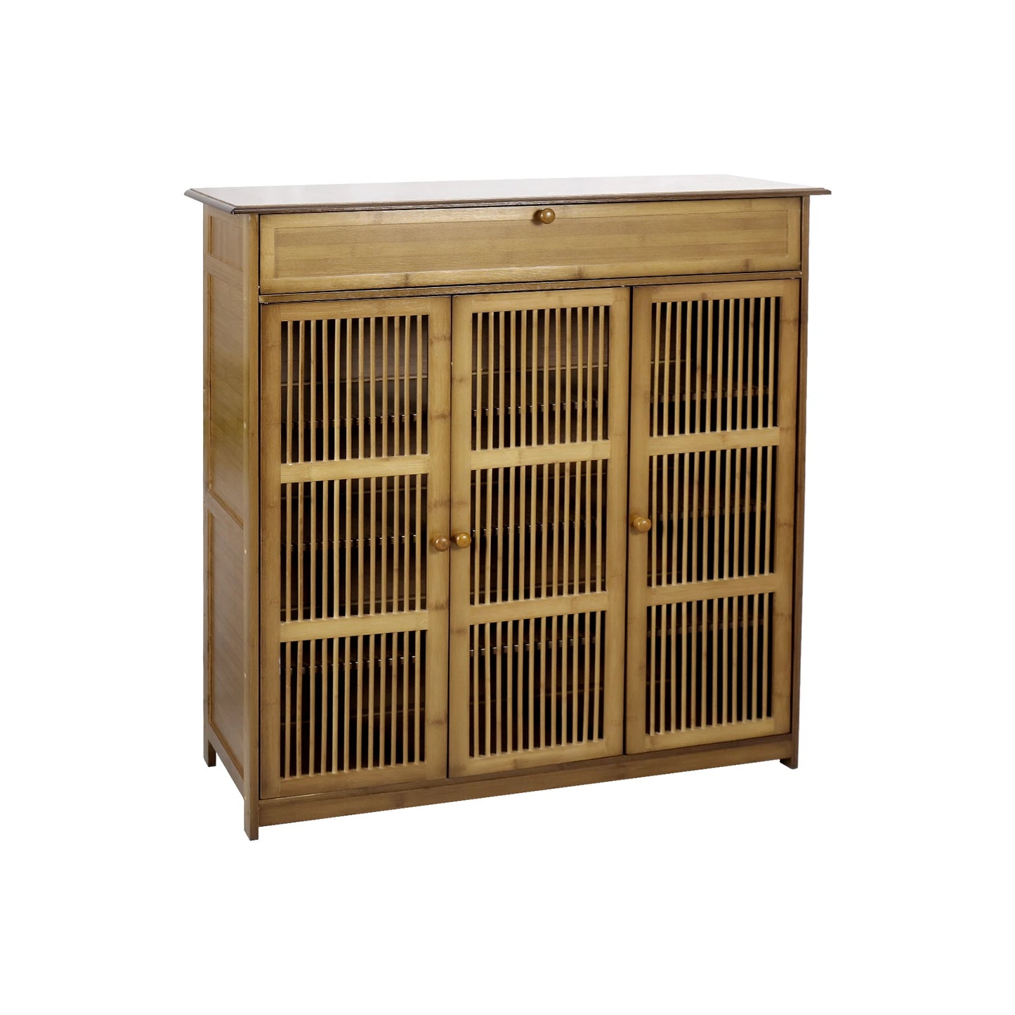 4 Tier Bamboo Shoe Storage Rack with 3 Hollow Doors