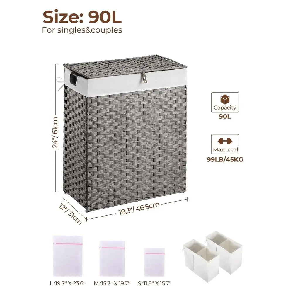 Laundry Hamper with 2 Removable Liner Bags