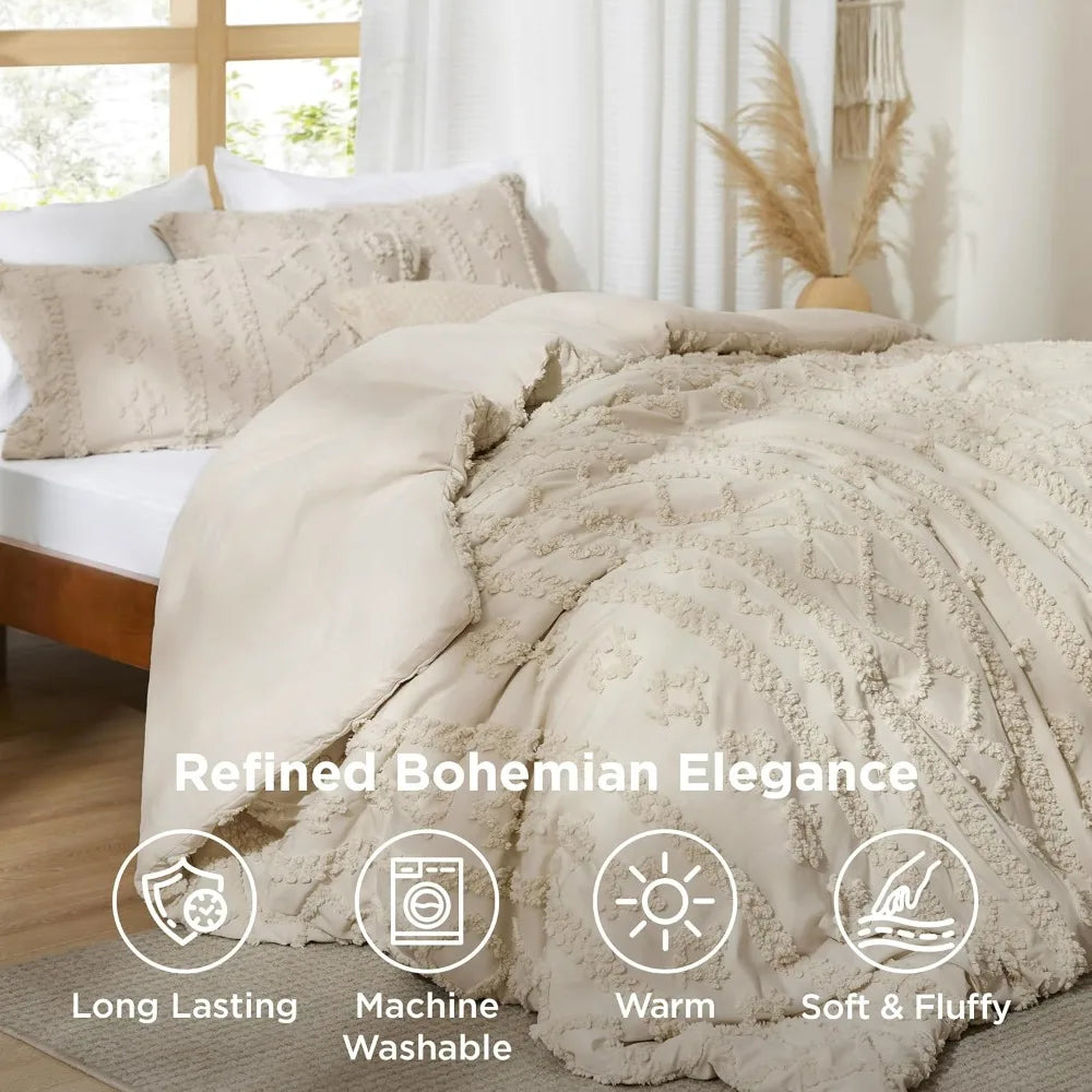 Bedsure Tufted Boho Comforter Set Queen Size