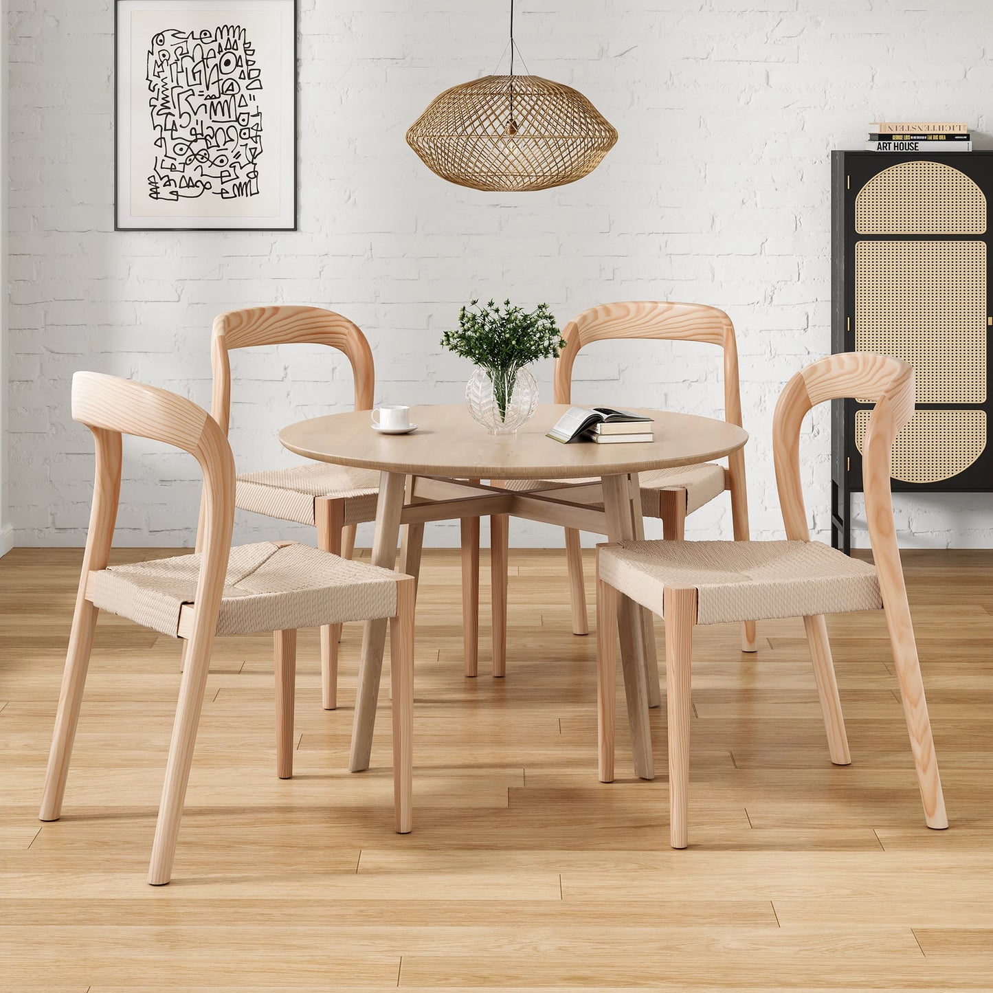 Set of 2 Ash Wood Stackable Dining Chairs