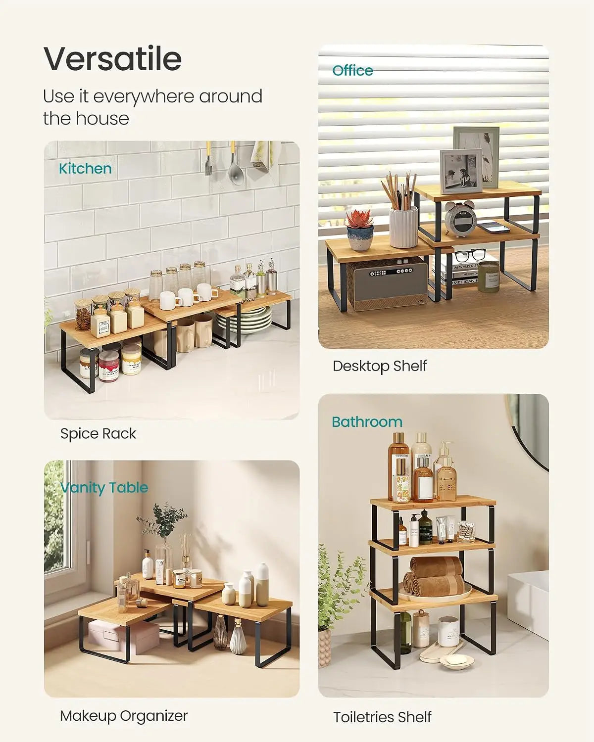 Cabinet Organizer Shelf Set of 3 Kitchen Counter Shelves