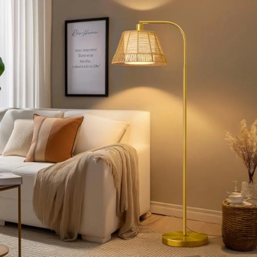 Rattan Boho Floor Lamp for Living Room