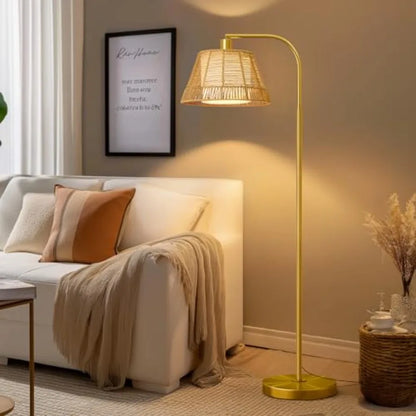 Rattan Boho Floor Lamp for Living Room