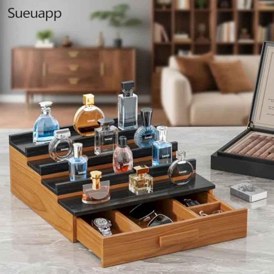 Solid Walnut Cologne Organizer Display Shelf