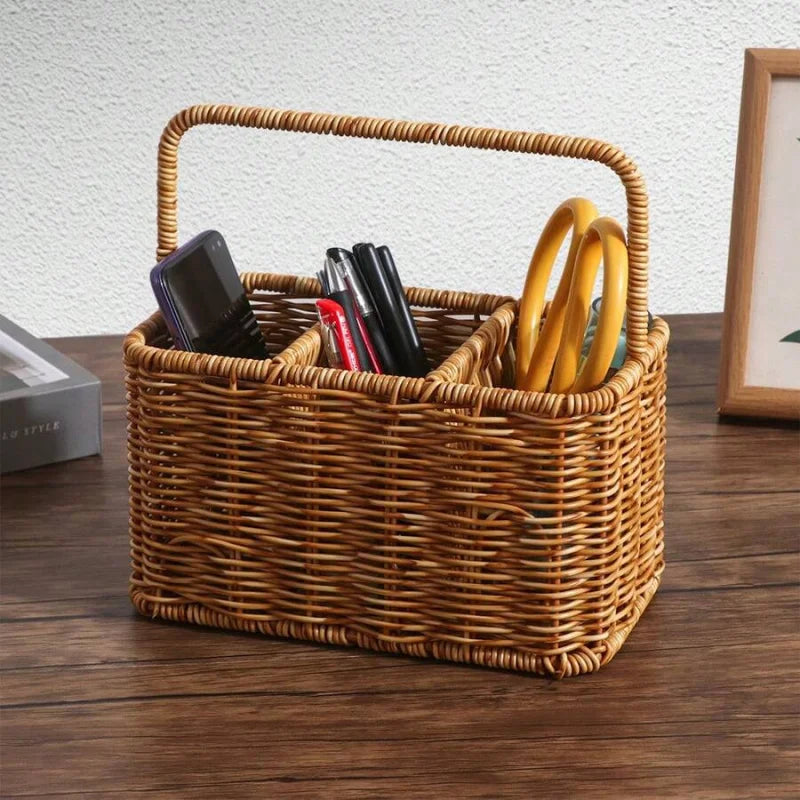 Handwoven Minimalist Square Multi-Compartment Storage Basket