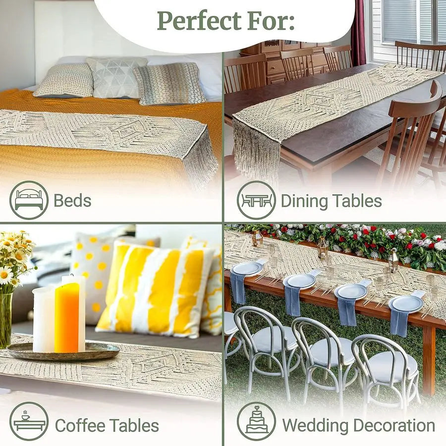 Long Cotton Boho Table Runners for Dining