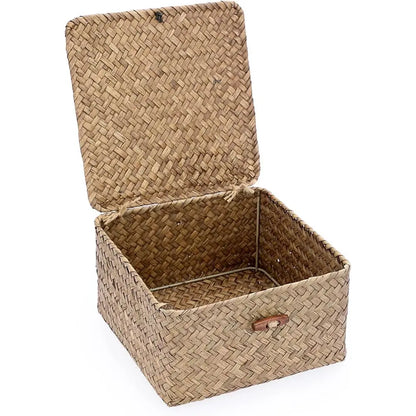 Wicker Baskets Bin with Lid Handwoven Storage Basket