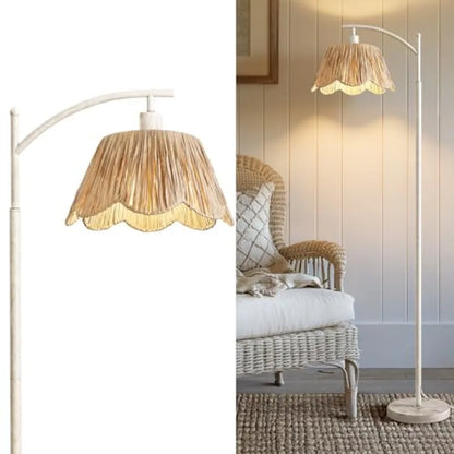 Rattan Boho Floor Lamp for Living Room