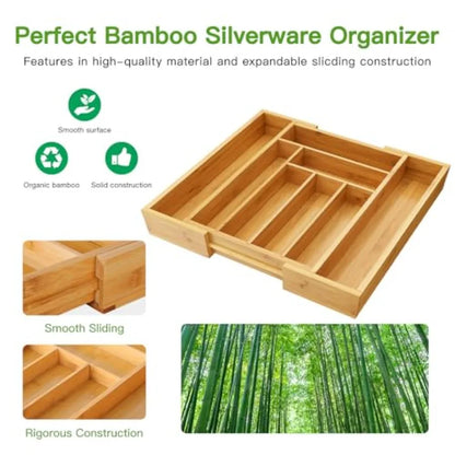 Bamboo Expandable Silverware Drawer Organizer