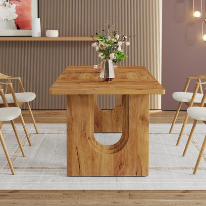 Modern Dining Table with Wood Pedestal Base,