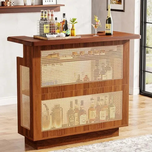 47.24 Inches Caramel Brown Rattan Home Bar