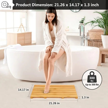 Bamboo Bath Mat Non Slip Waterproof Wooden
