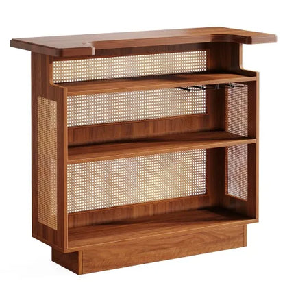 47.24 Inches Caramel Brown Rattan Home Bar