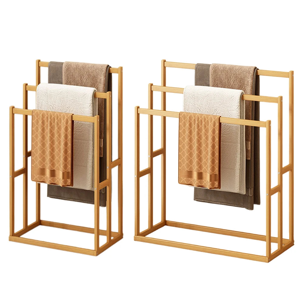 Wood Vertical Towel Rack with 3 Hanging Crossbars