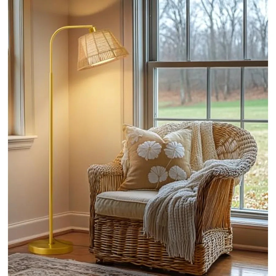 Rattan Boho Floor Lamp for Living Room