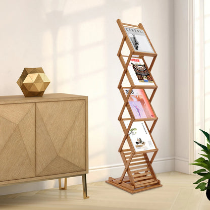 5-Tier Bamboo Floor Stand Folding Magazine Rack