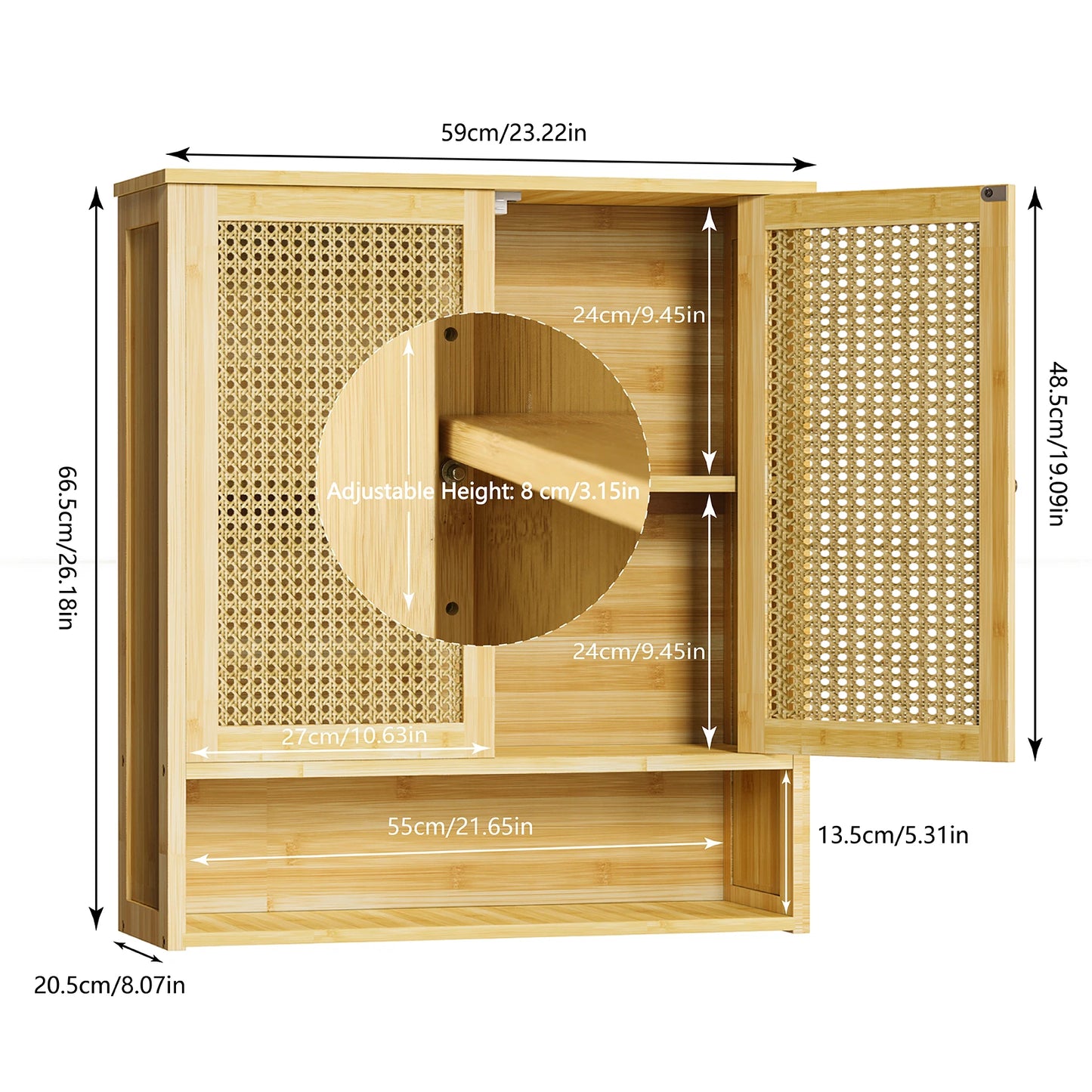 Wooden Storage Cupboard Wall Mounted Medicine Cabinet