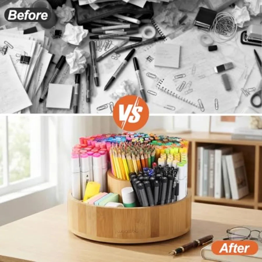 Marker Organizer Rotating Bamboo Desk Organizer