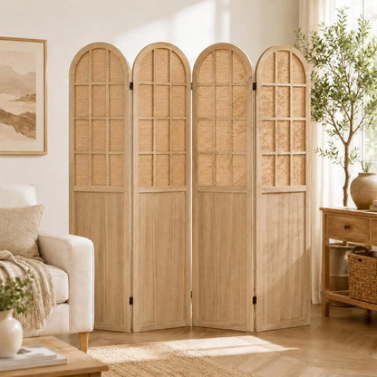 4 Panel  Bamboo Wood Room Divider Privacy Screen