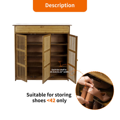 4 Tier Bamboo Shoe Storage Rack with 3 Hollow Doors