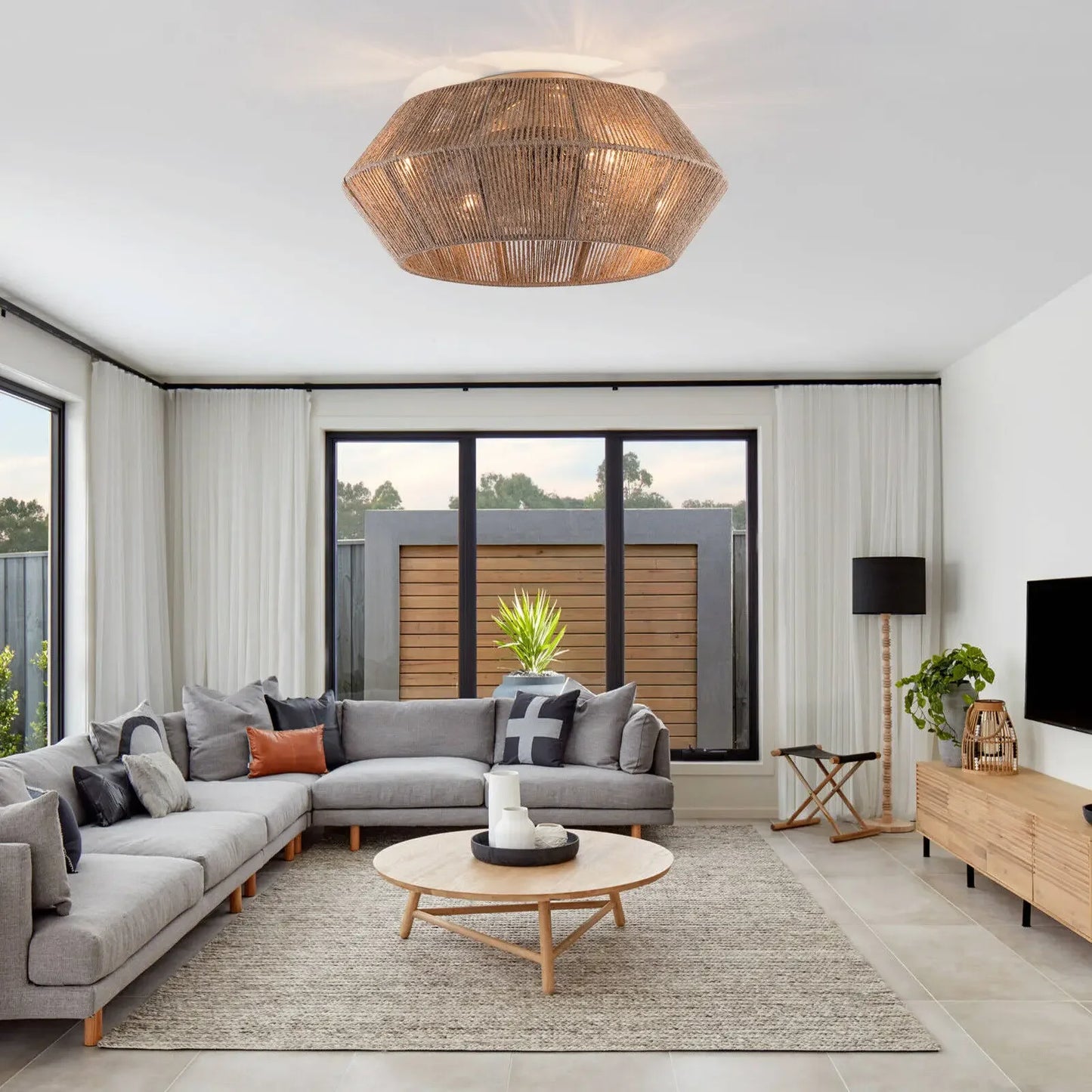 Modern Rattan Cage Ceiling Fan Light