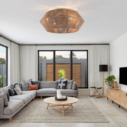 Modern Rattan Cage Ceiling Fan Light