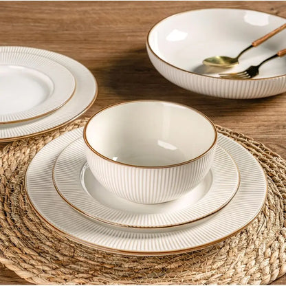 12 pcs Embossed Elegant Stoneware Plates and Bowls Sets