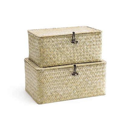Natural Seagrass Bin with Lid Set of 3