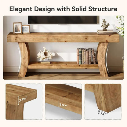 Solid Wood TV Stand Low Entertainment Center with Storage