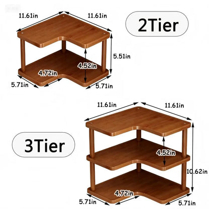 2 Tier Wooden Counter Storage Rack Corner