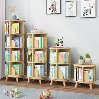 Wooden Bookcase Rotatable Stand Multifunctional Showcase Organizer