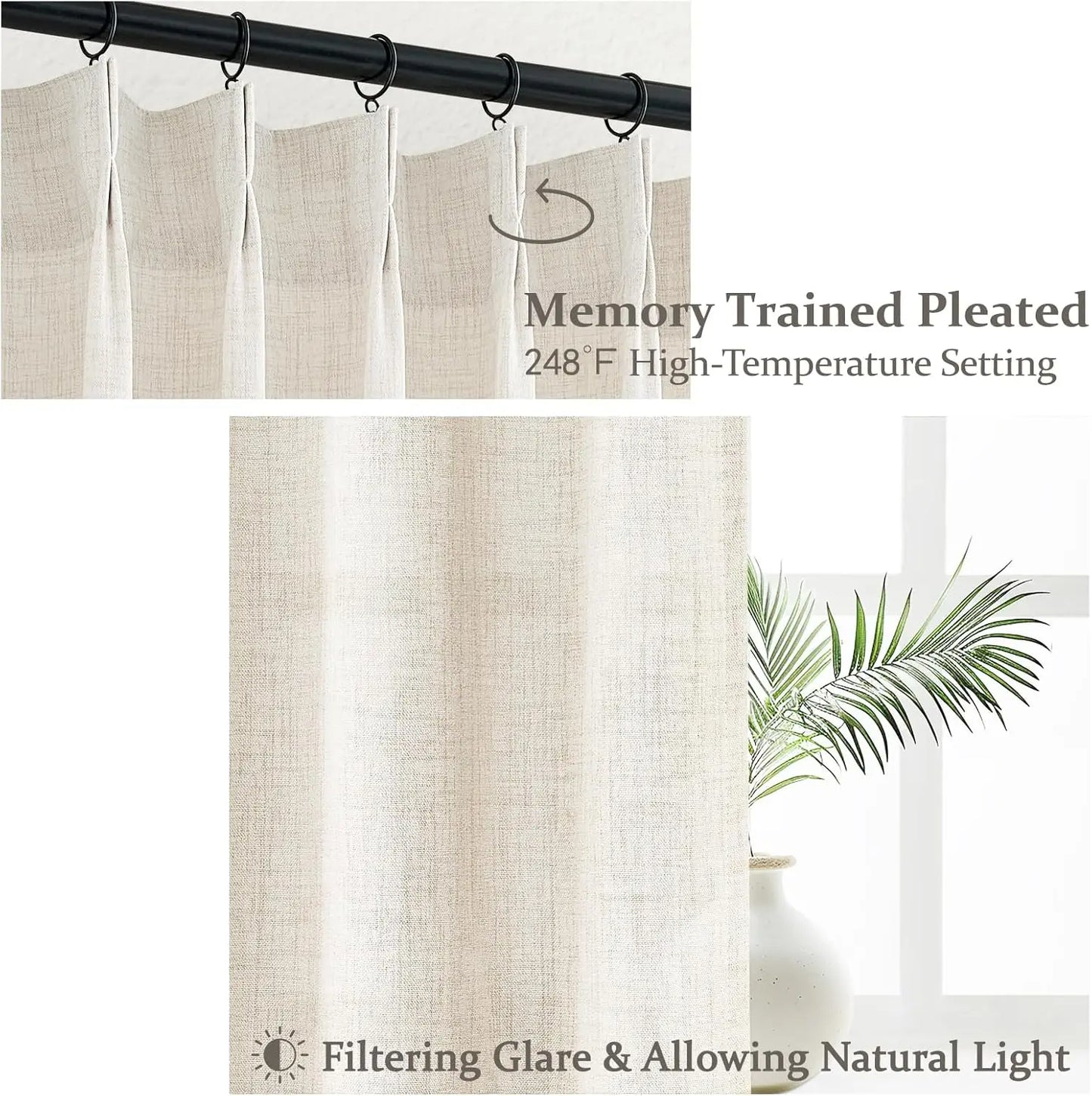 Pinch Pleated Linen Curtains 96 Inches