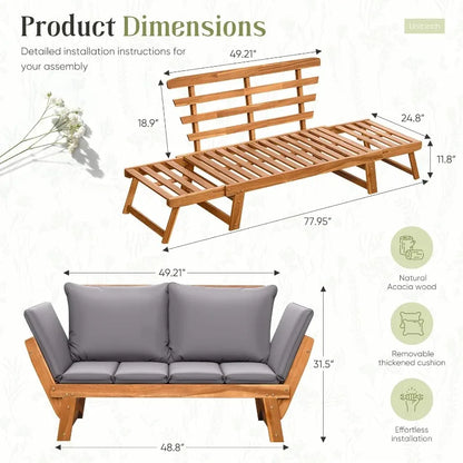 Acacia Wood Patio Loveseat with Soft Cushions