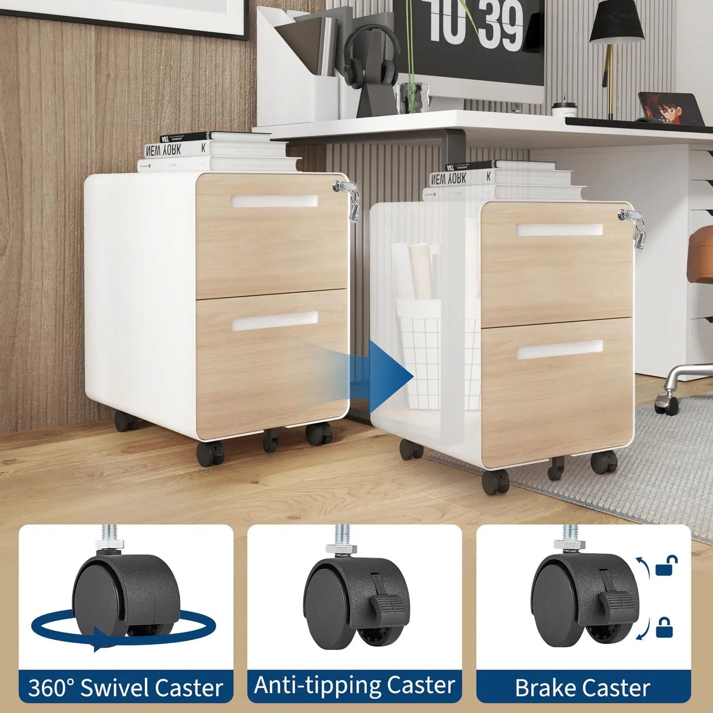 2 Drawer Mobile File Cabinet With Lock