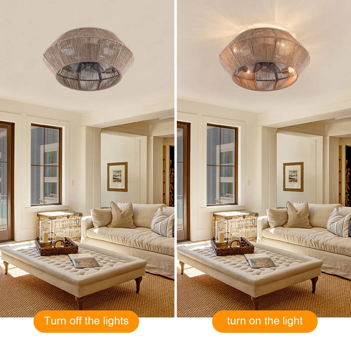 Modern Rattan Cage Ceiling Fan Light
