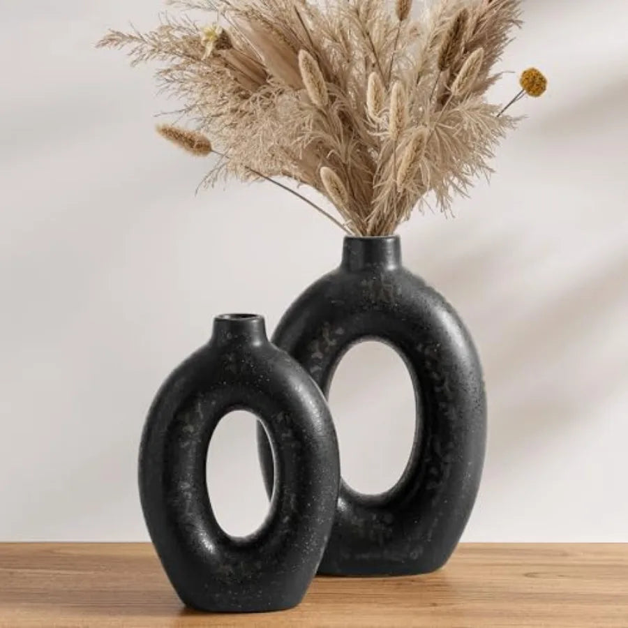 Ceramic Cream Hollow Donut Flower Vases