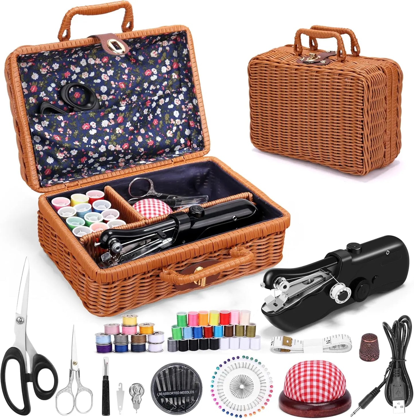 Portable Mini Sewing Machine Supplies with Basket