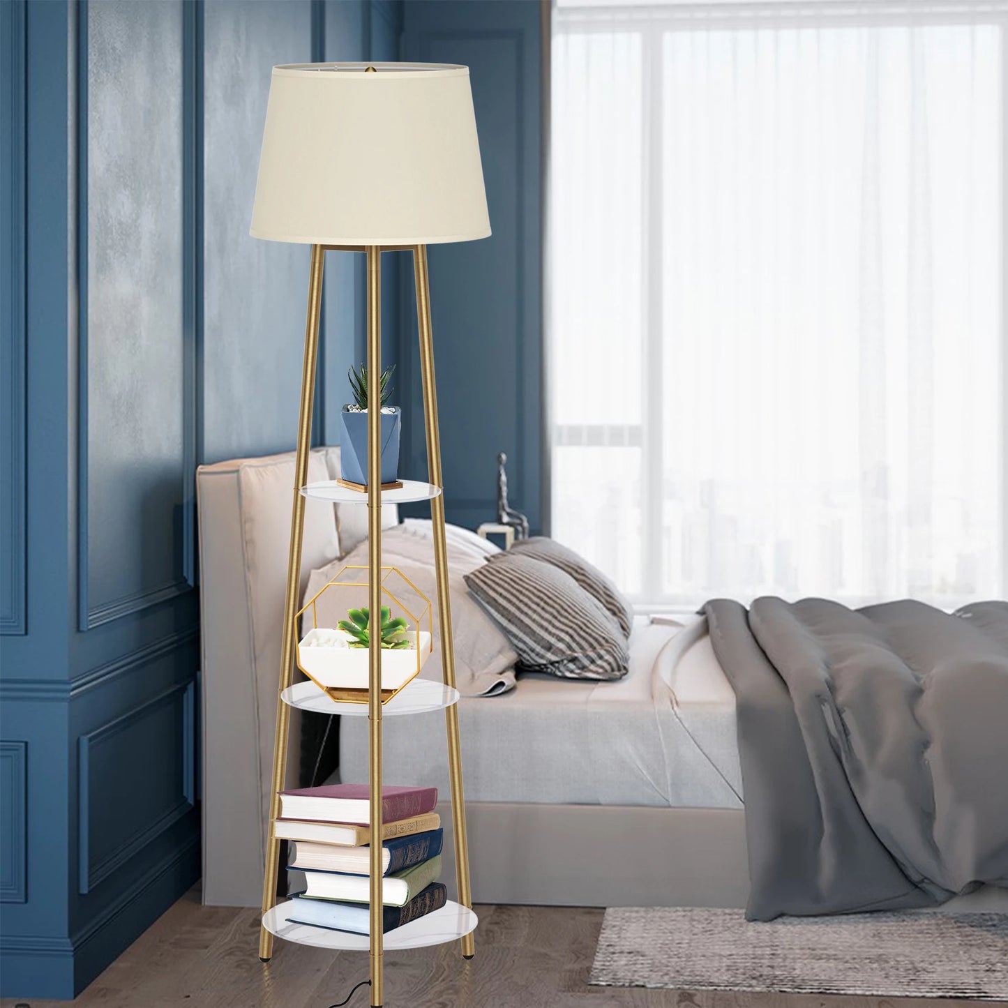 Modern Tripod Floor Lamp with 3 Shelves