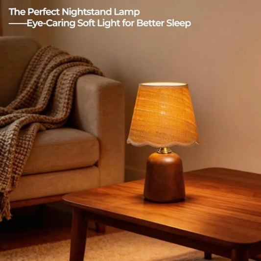 11.4" Walnut Style Small Table Lamp