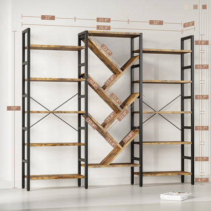Triple 5 Tier Bookshelf Large Wooden Bookcase