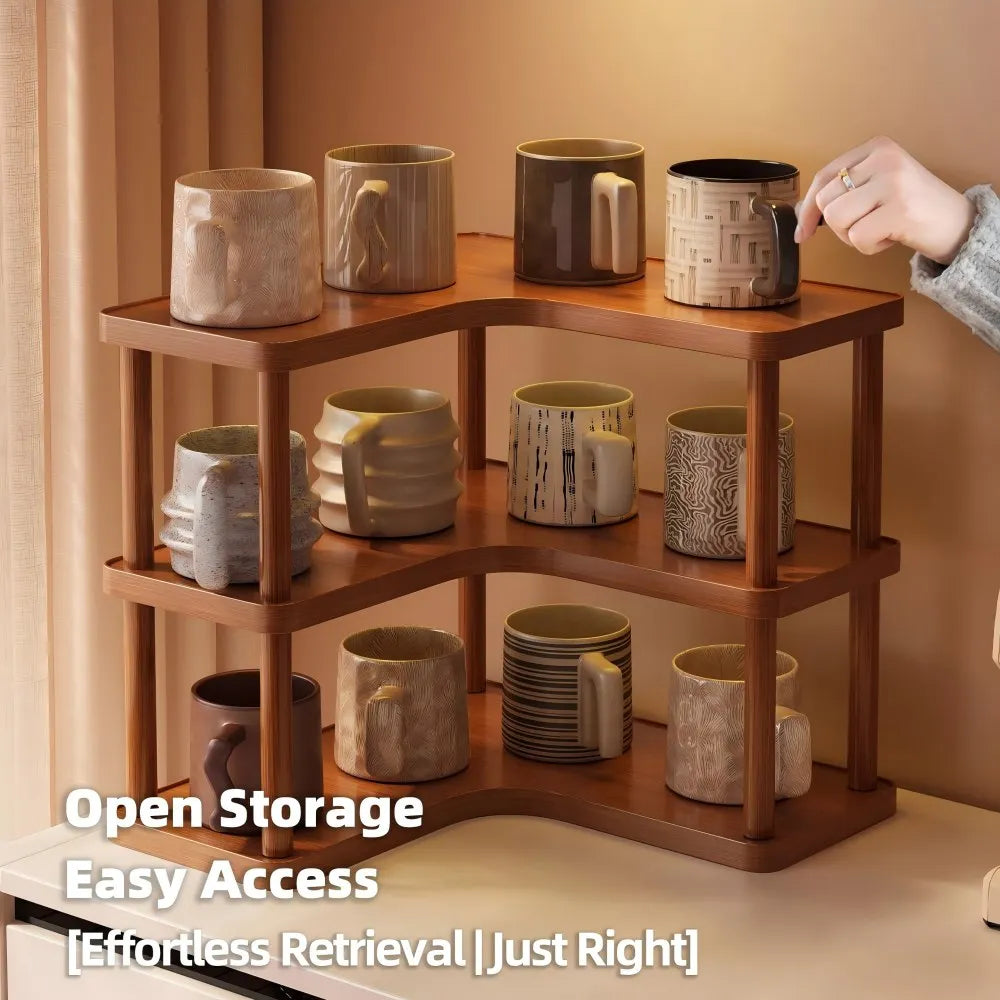 2 Tier Wooden Counter Storage Rack Corner